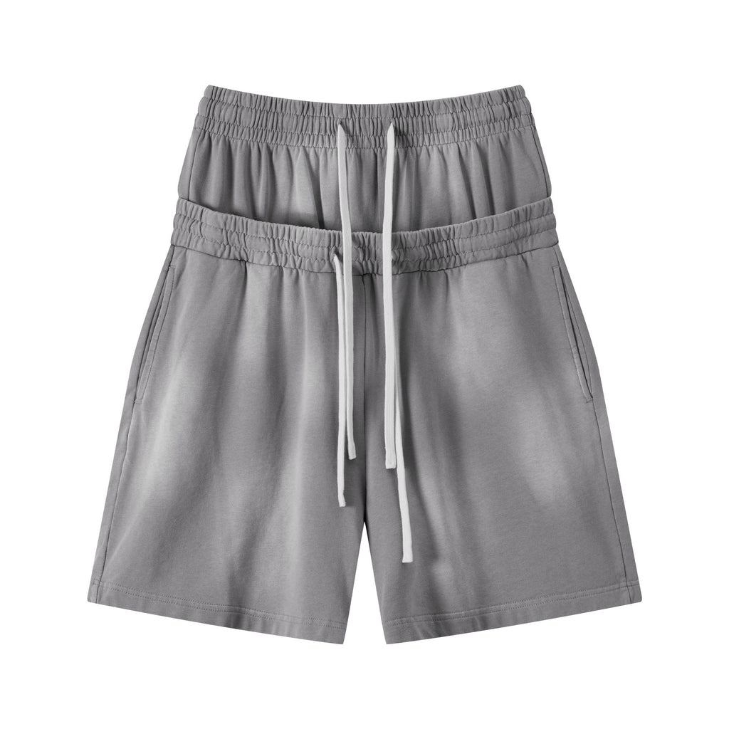 DONOTLOGO Unisex Double Waist Shorts | Snow Washed, Distressed | Drawstring Elastic High-Waist, Loose Fit