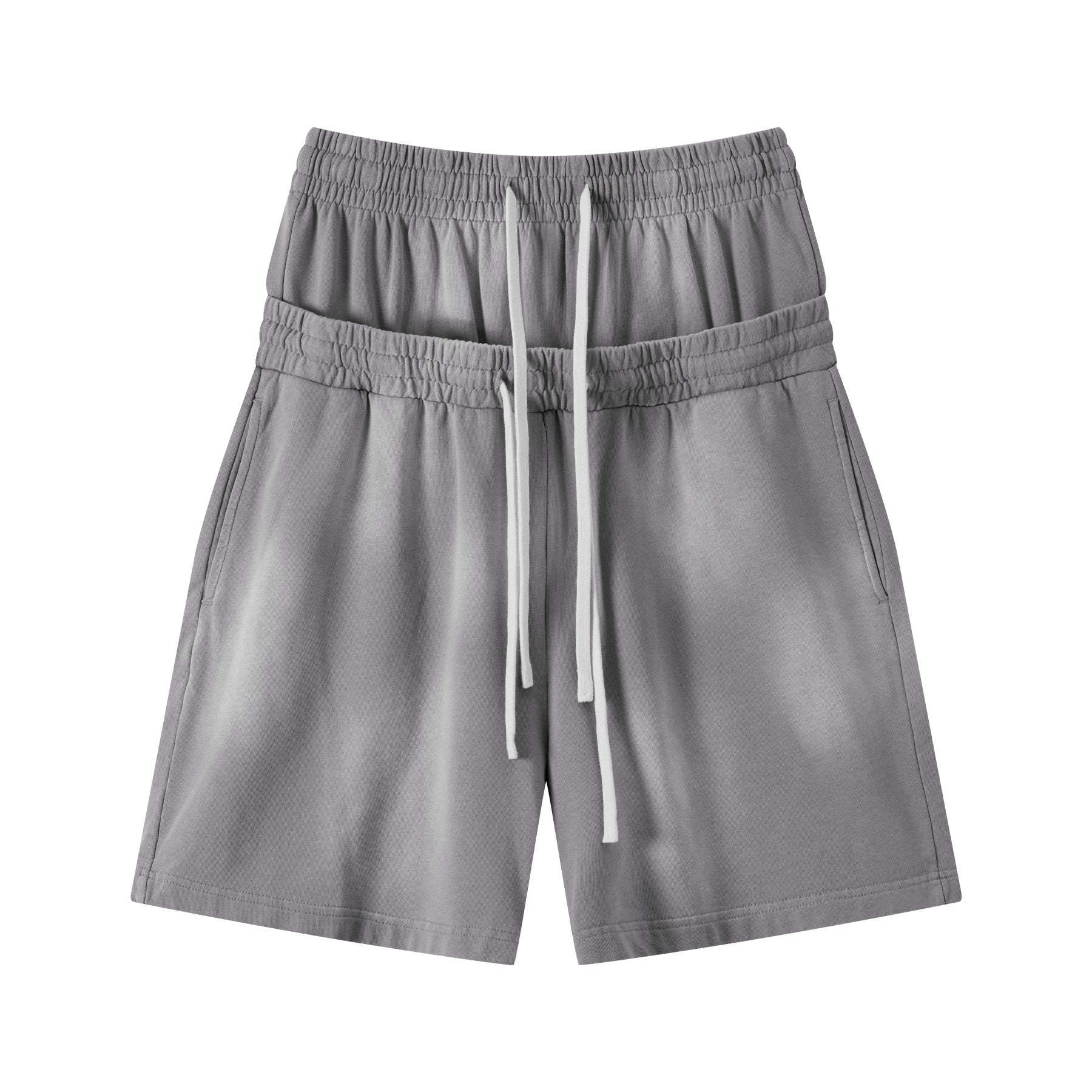 DONOTLOGO Unisex Double Waist Shorts | Snow Washed, Distressed | Drawstring Elastic High-Waist, Loose Fit