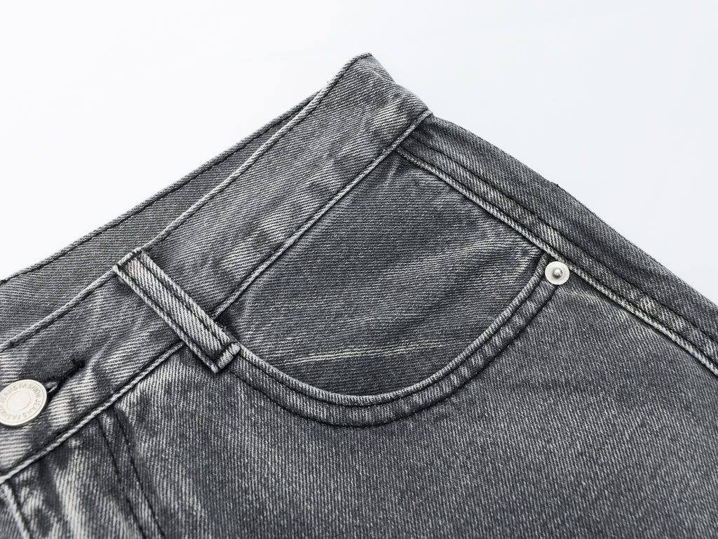 DONOTLOGO Oversized Grey Wash Denim Jeans - Unisex Baggy Trousers with Asymmetrical Seam Design - Edgy Streetwear Bottom with Wide Leg Silhouette & Raw Hem