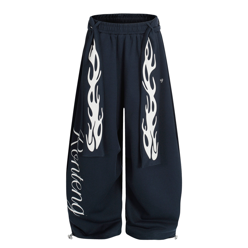 DONOTLOGO Urban Streetwear Collection | Unisex Relaxed Silhouette Sweatpants | Bold Flame Motif & Soft Cotton Knit Fabric