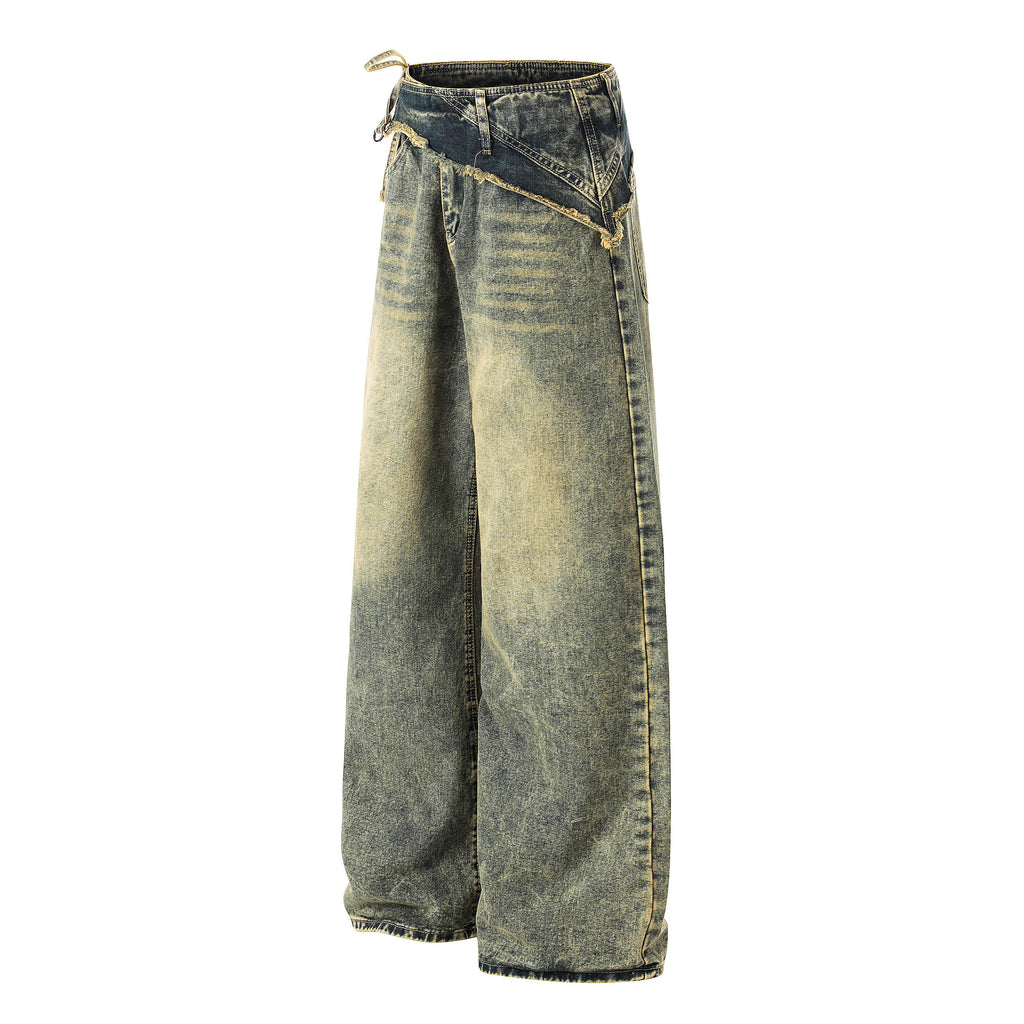 DONOTLOGO Unisex Vintage Washed Wide-Leg Jeans | Mud-Dyed Look, Distressed Detail | High-Waist Loose Fit Streetwear