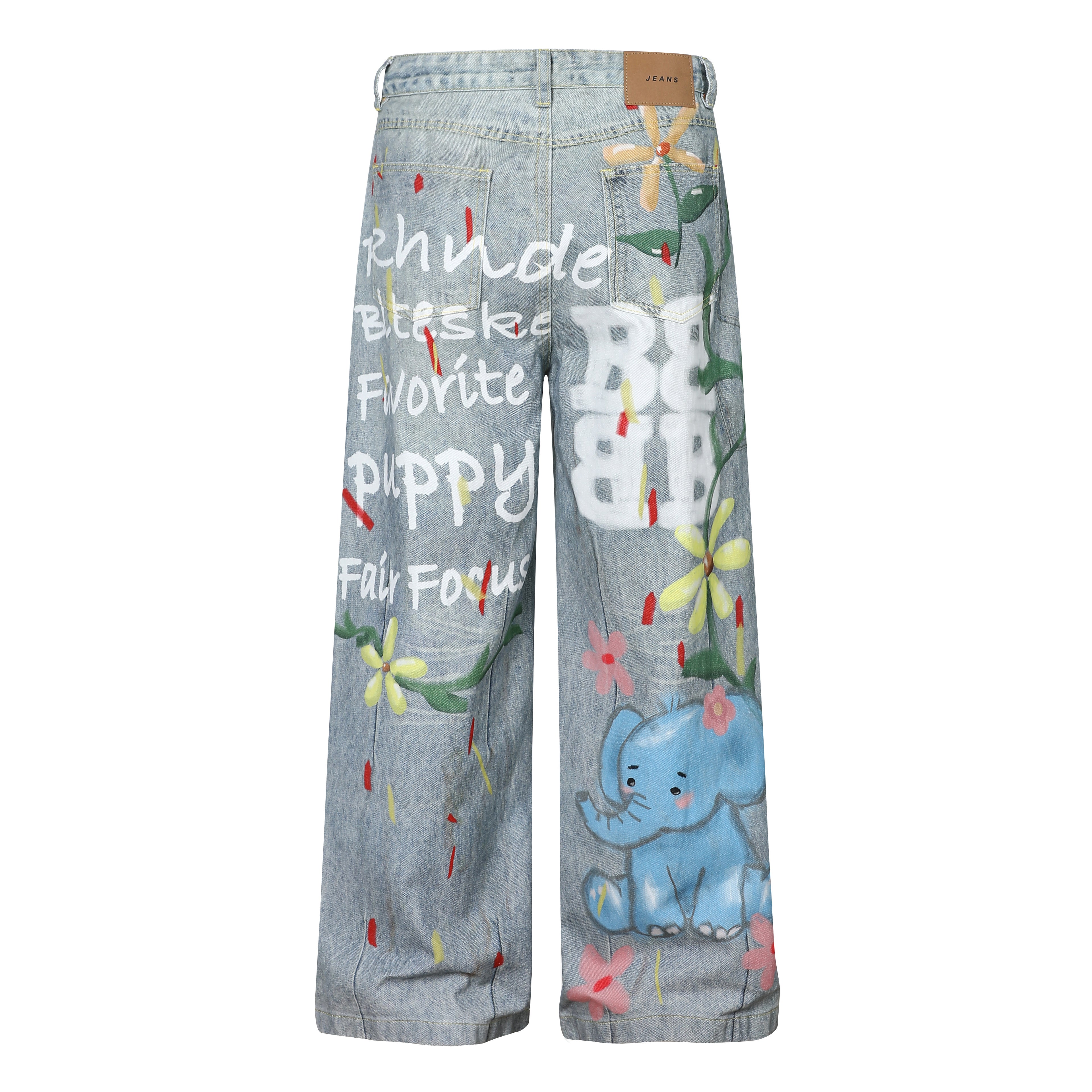 Unisex Cartoon Print Denim Jeans