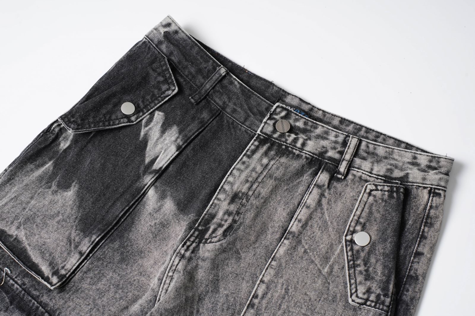 DONOTLOGO "Acid Wash" Heavyweight Cargo Denim - Distressed Tie-Dye Wide Leg Jeans with Multi-Flap Pockets - American High Street Style