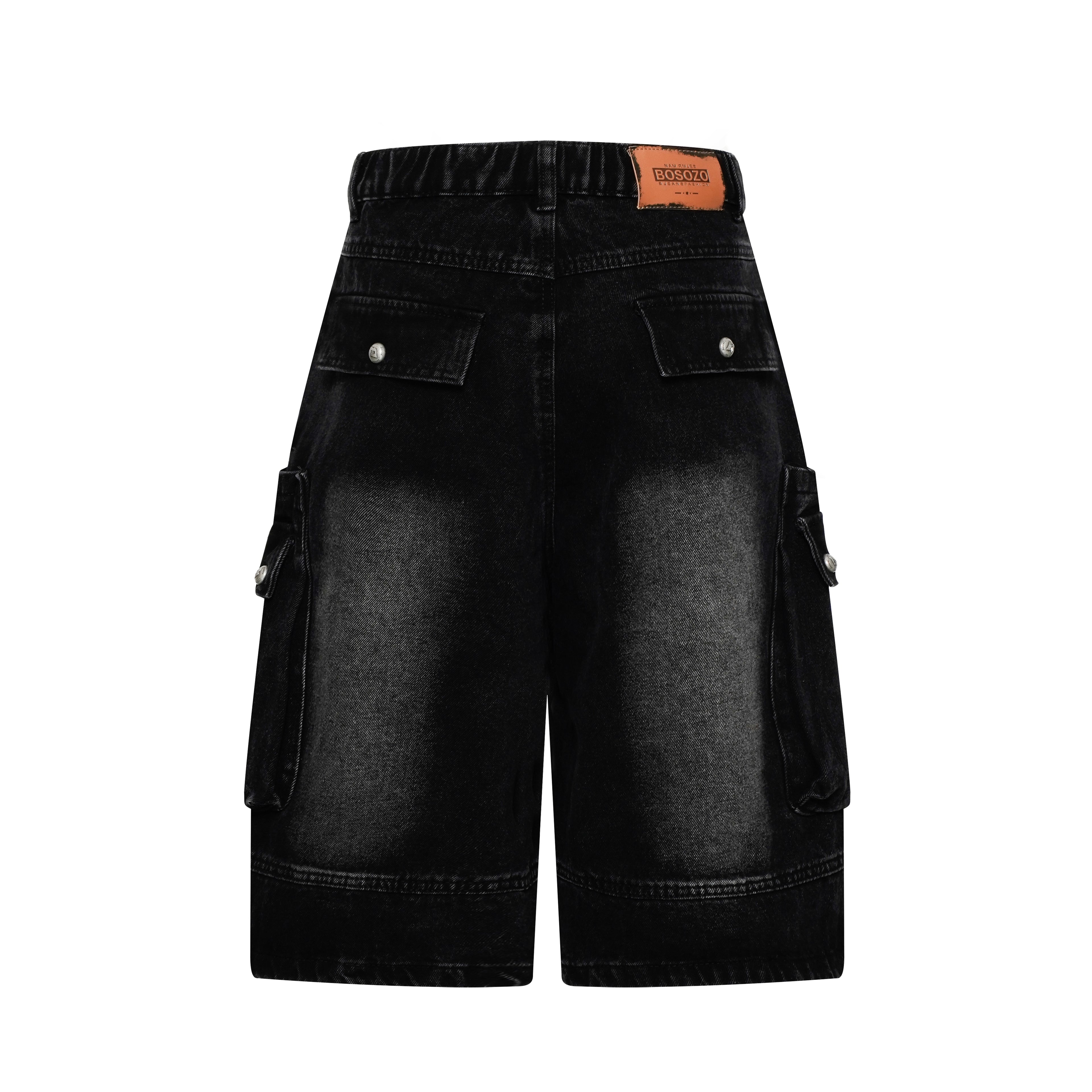 DONOTLOGO Unisex Baggy Cargo Denim Bermuda Shorts - Vintage Washed Multi-Pocket Knee-Length Jean Shorts - Y2K Streetwear Loose Fit Casual Shorts
