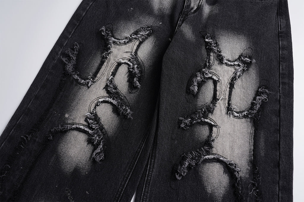 Unisex Letter Print Jeans