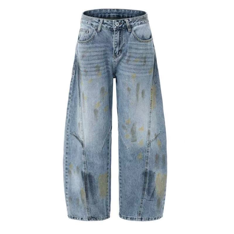 DONOTLOGO "Textured Fade" Baggy Denim - Vintage Washed Wide Leg Jeans with Artisanal Detail - Streetwear Carpenter Trousers