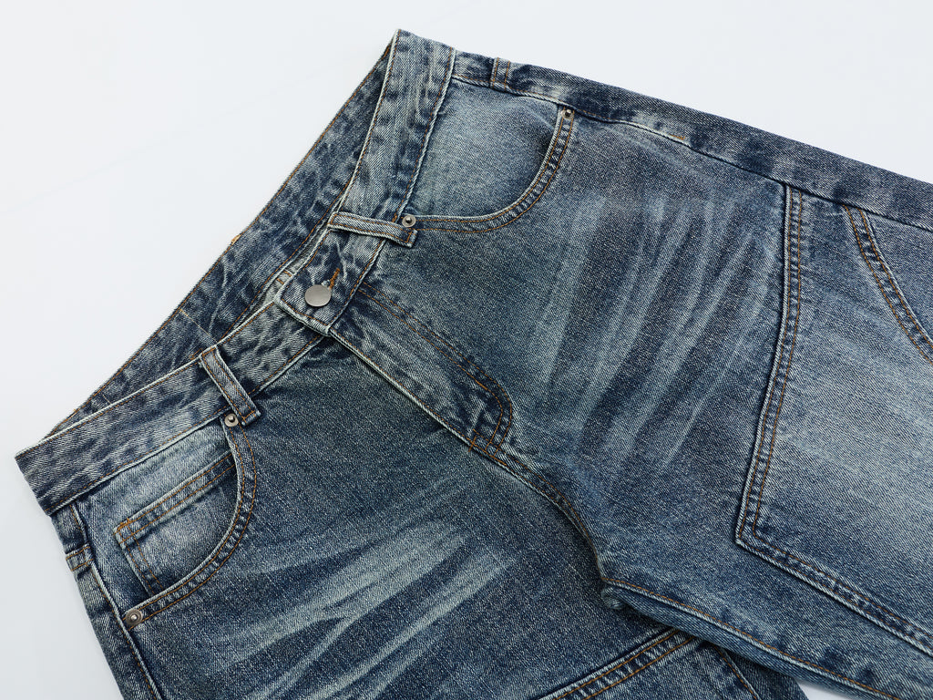 DONOTLOGO Oversized Paneled Denim Jeans - Unisex Baggy Trousers with Distressed Wash - Edgy Streetwear Bottom with Wide Leg Silhouette & Raw Hem