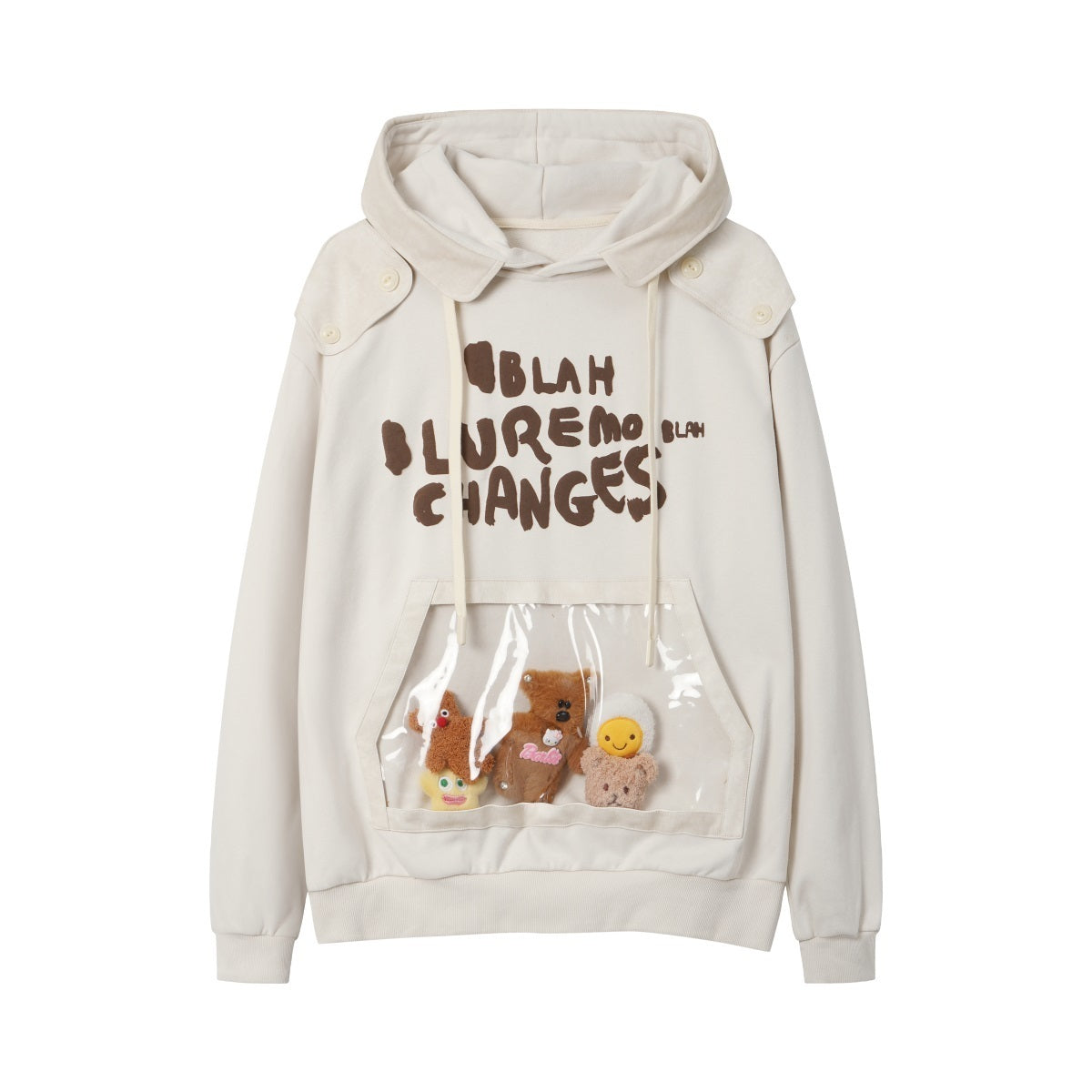 Unisex Streetwear Letter Print Hoodie with Pocket & Doll Decoration