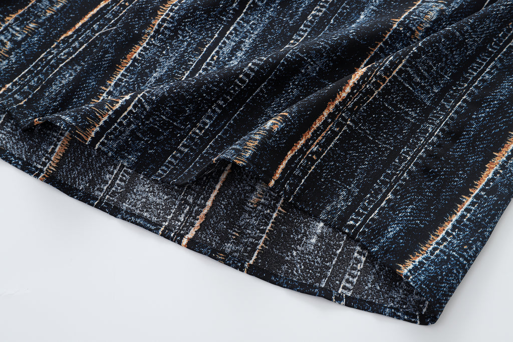 DONOTLOGO Indigo Soul Collection | Unisex Oversized Graphic Stripe Shirt | Japanese Streetwear Style Boxy Fit Top with Decorative Neck Cord