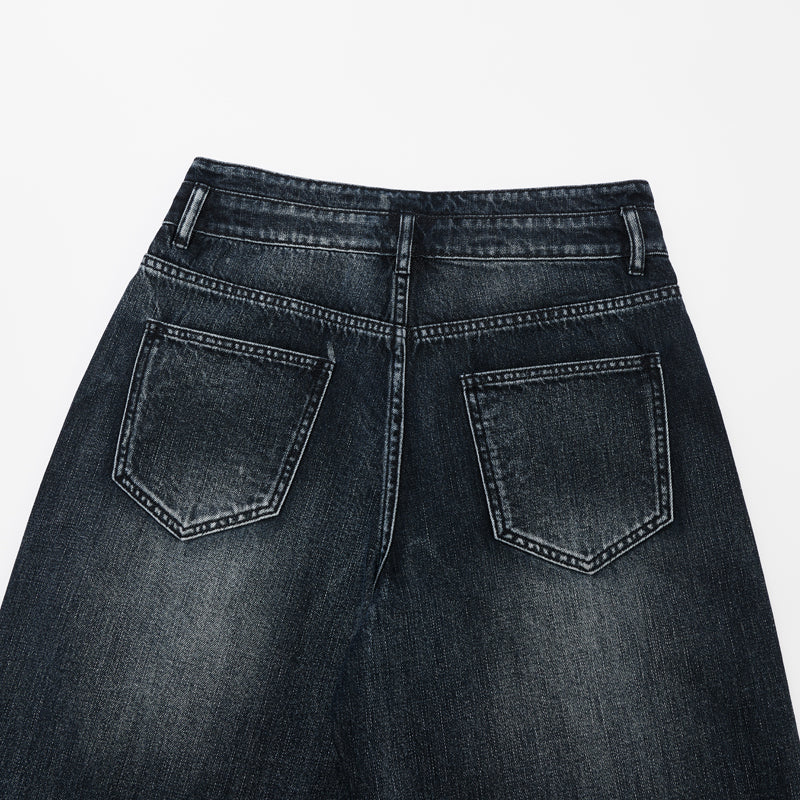 DONOTLOGO Urban Edge Collection | Unisex Relaxed Fit Denim Shorts | Bold Cat Whisker Seaming & Faded Wash Finish with Classic Cotton Denim Fabric