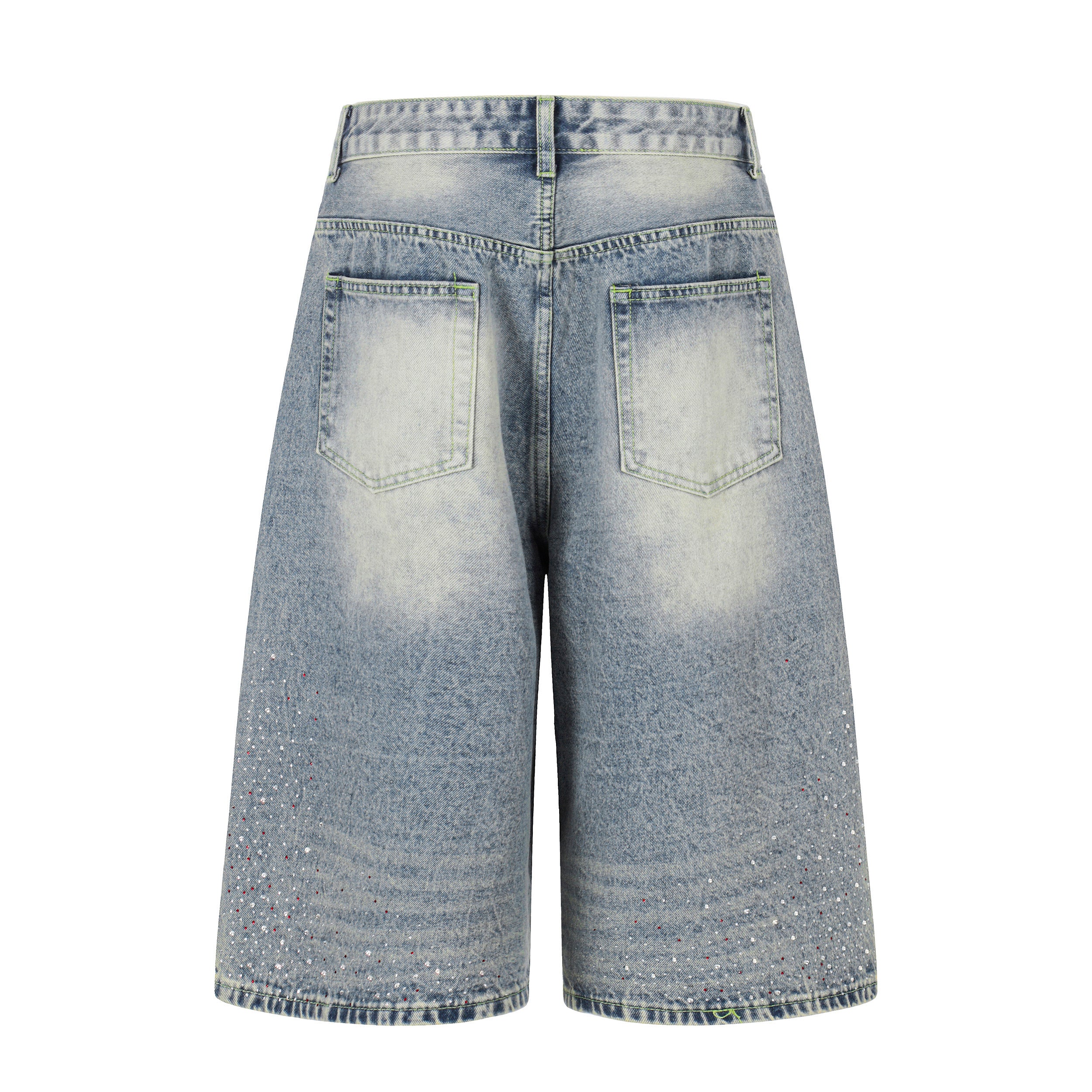 DONOTLOGO Glitter & Grit Collection | Unisex Relaxed Fit Denim Cropped Pants | Sparkling Rhinestone Detail with Vintage Wash Finish & High-Rise Waistband