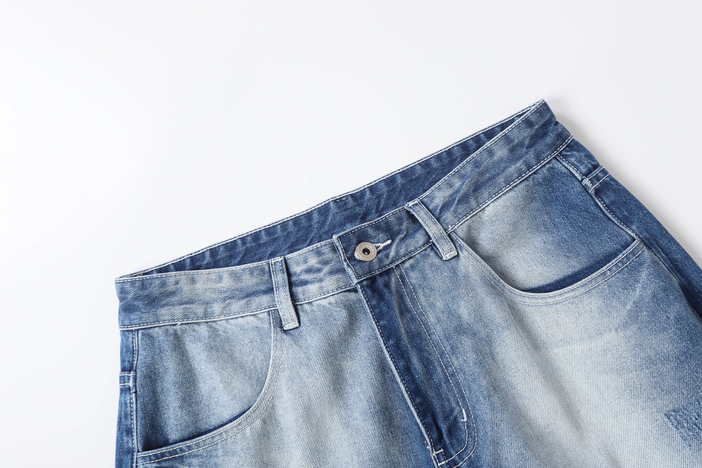 DONOTLOGO Retro Blue Baggy Denim Pants | Unisex Y2K Wide Leg Trousers with Natural Whiskering & Fade | High Street Relaxed Fit Bottoms