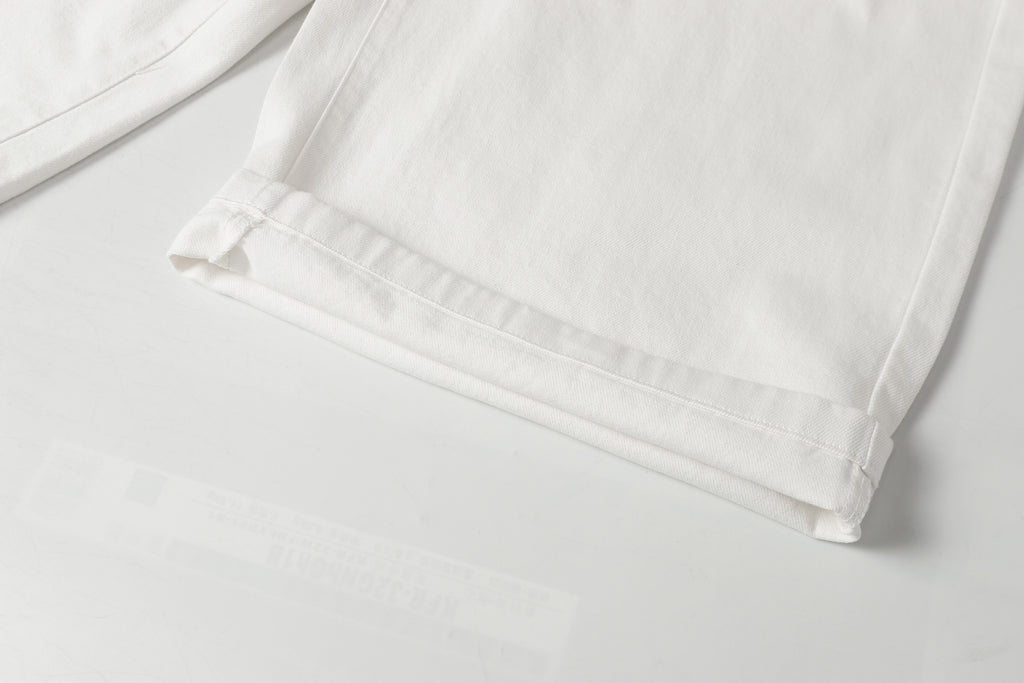 DONOTLOGO Urban Minimalist Collection | Unisex Relaxed Fit Denim Shorts | Clean White Silhouette & Leather Patch Detail with Breathable Cotton Fabric