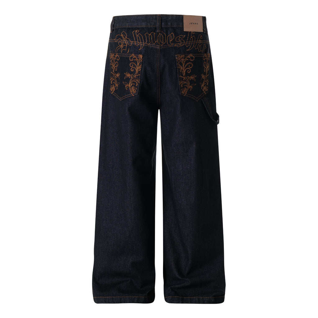 Unisex Letter Embroidered Denim Jeans