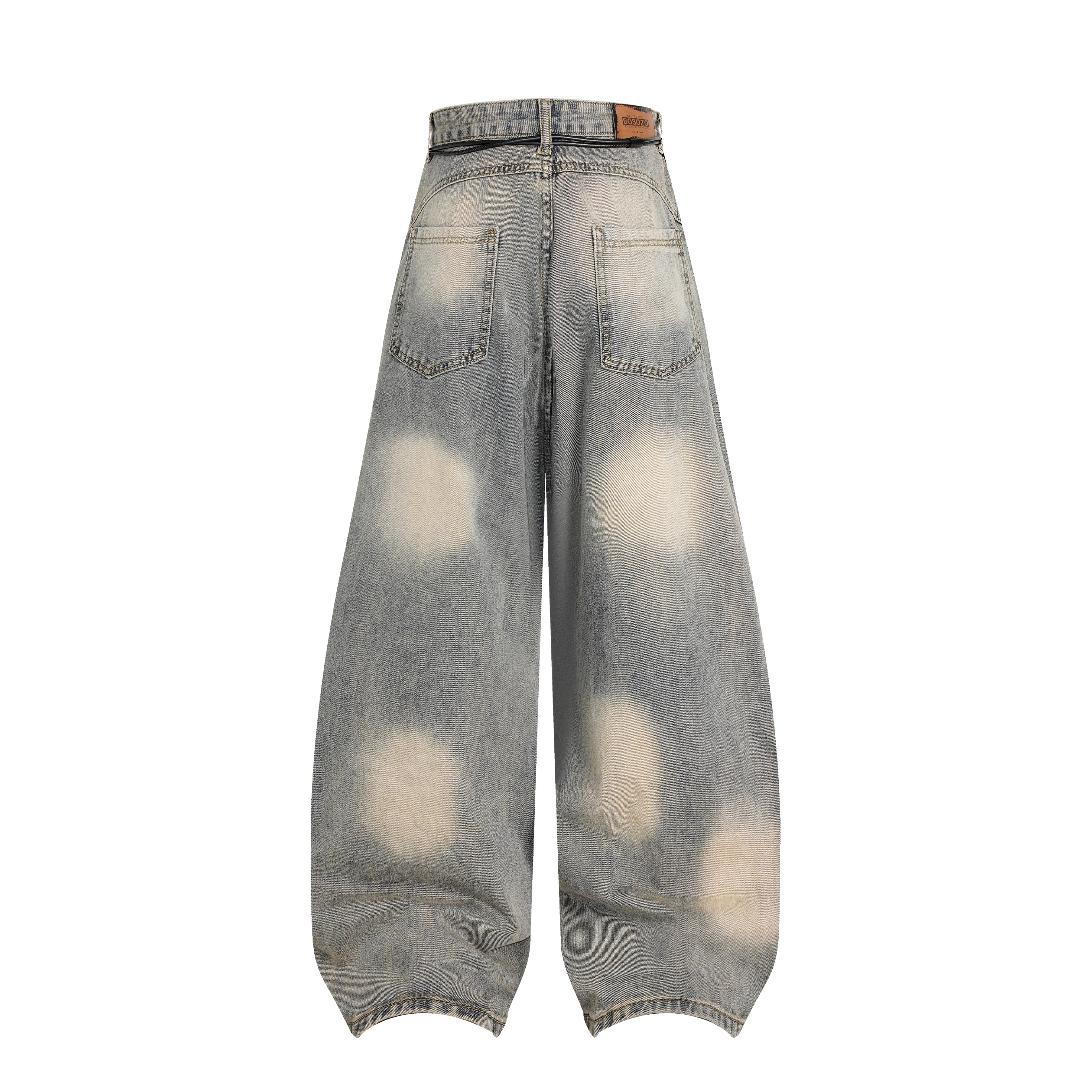 DONOTLOGO "Arc Seam" Distressed Denim - American High Street Baggy Jeans with Contrast Wash & Bandana Belt - Oversized Wide Leg Trousers