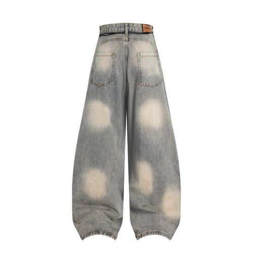 DONOTLOGO "Arc Seam" Distressed Denim - American High Street Baggy Jeans with Contrast Wash & Bandana Belt - Oversized Wide Leg Trousers