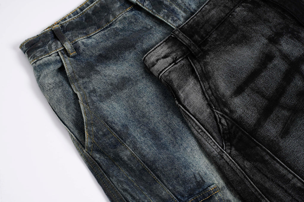 DONOTLOGO Heavy Acid Wash Baggy Cargo Jorts | Unisex Y2K Wide Leg Denim Shorts | Retro High Street Summer Bottoms