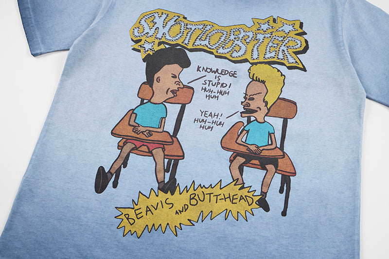 DONOTLOGO Deconstructed Beavis and Butt-Head Tee - Unisex Vintage Washed Graphic T-Shirt - Edgy Streetwear Aesthetic Oversized Top