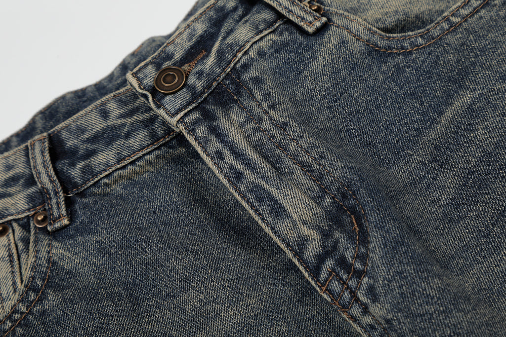 DONOTLOGO Vintage Denim Revival Collection | Unisex Relaxed Fit Washed Cropped Pants | Bold Contrast Stitching & Belt Loop Detail with Vintage Wash Finish
