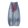 DONOTLOGO High Street Vibe Aesthetic | Unisex Oversized Baggy Jeans | Acid Wash with Tie Sash, Paint Splatter & Knee Dart Detail