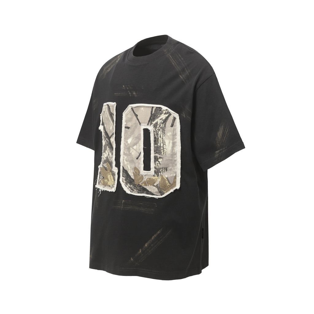 DONOTLOGO Urban Grunge Collection | Unisex Relaxed Fit Tee | Bold Camo '10' Appliqué & Paint Smear Motif with Soft Cotton Fabric