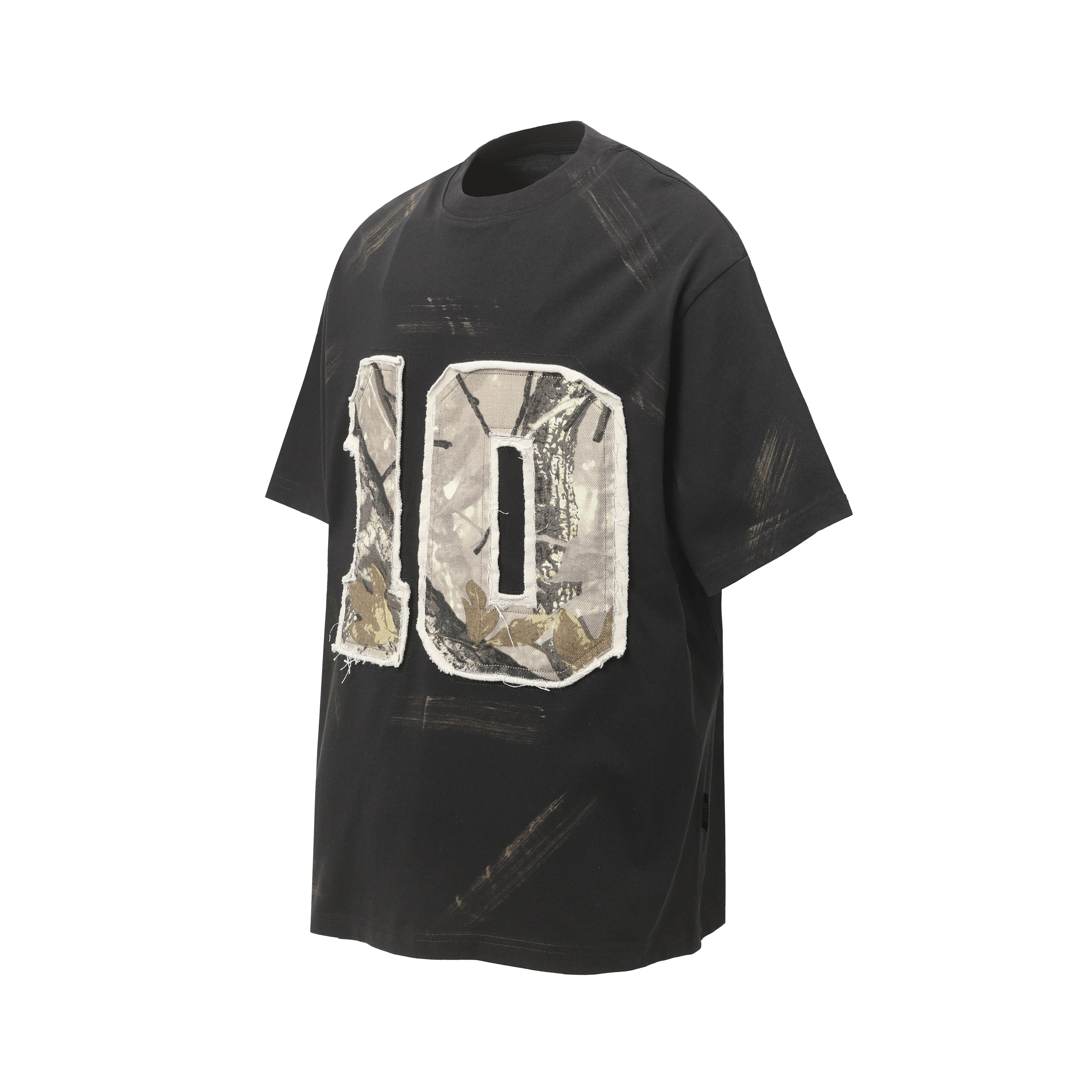 DONOTLOGO Urban Grunge Collection | Unisex Relaxed Fit Tee | Bold Camo '10' Appliqué & Paint Smear Motif with Soft Cotton Fabric