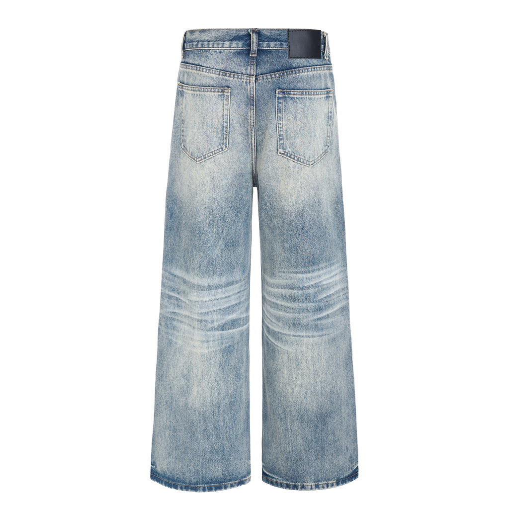 DONOTLOGO Oversized Light Wash Denim Jeans - Unisex Baggy Trousers with Distressed Whisker Effect - Edgy Streetwear Bottom with Wide Leg Silhouette & Raw Hem
