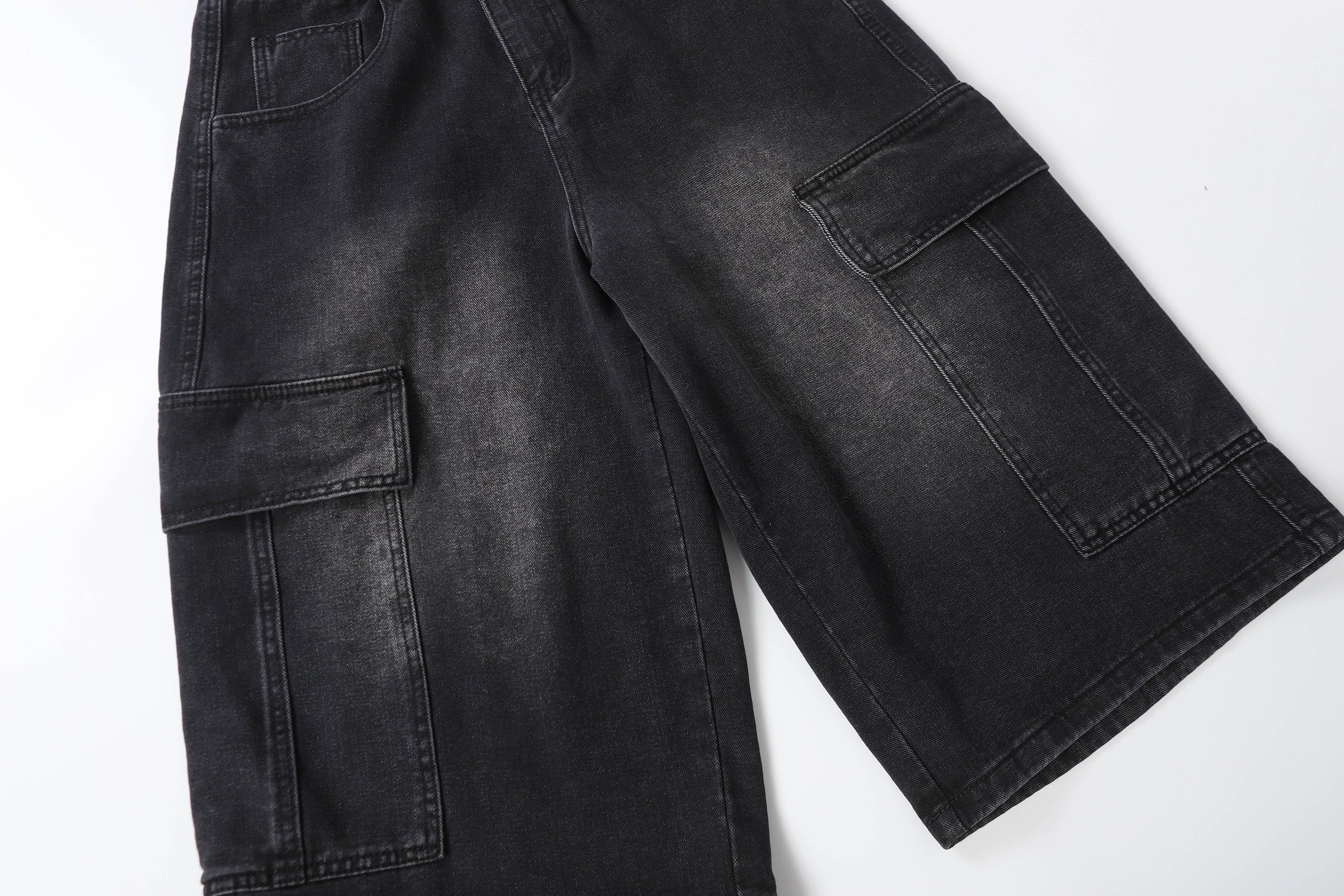 DONOTLOGO Retro Blue Cargo Jean Shorts | Unisex Y2K Wide Leg Denim Shorts with Functional Pockets | High Street Relaxed Fit Bottoms