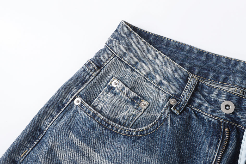 DONOTLOGO Retro Blue Baggy Denim Pants | Unisex Y2K Wide Leg Trousers with Natural Whiskering & Fade | High Street Relaxed Fit Bottoms