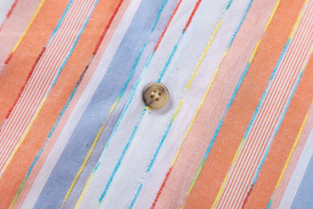 DONOTLOGO “Colorful Summer” Striped Shirt | Orange/Blue/Pink Colorblock | Drop Shoulder, Loose Fit | Summer Street Style Must-Have