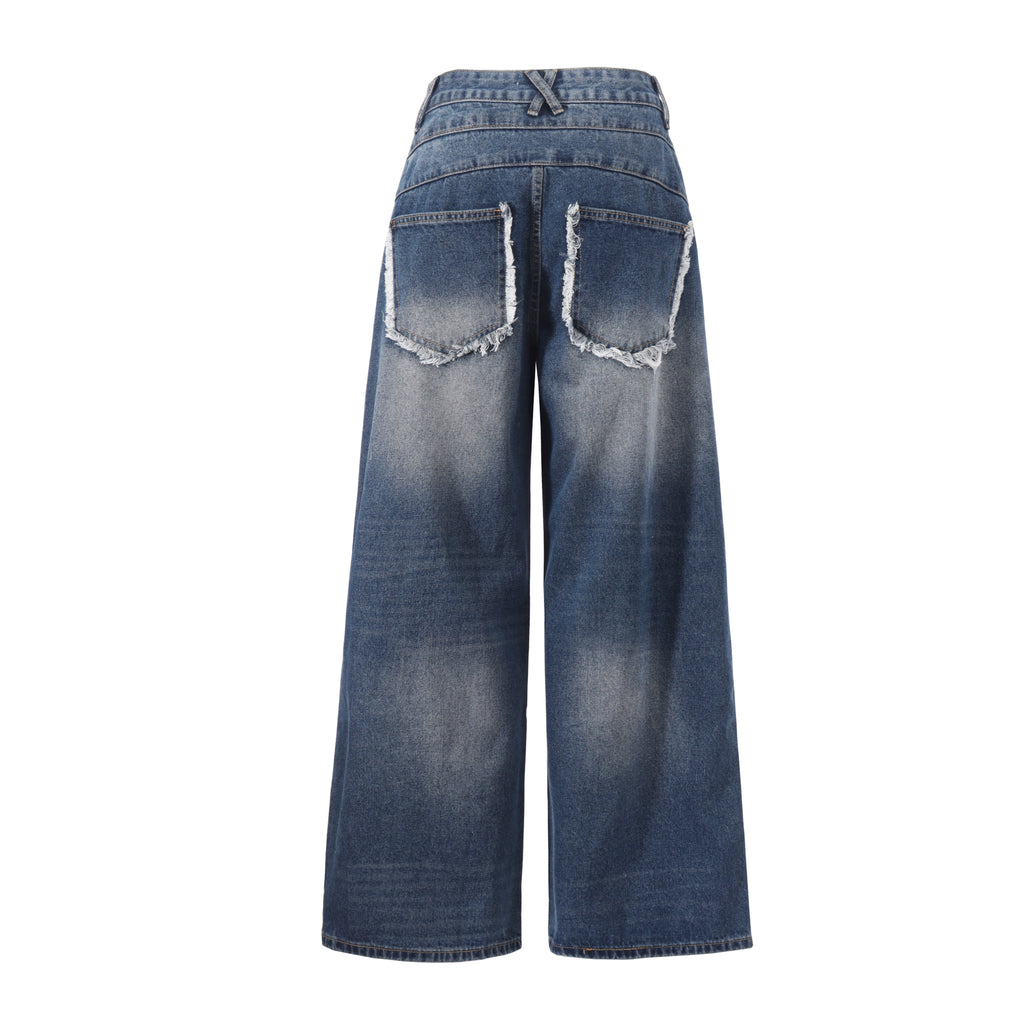 DONOTLOGO Deconstructed Streetwear Aesthetic | Unisex Oversized Baggy Jeans | Vintage Wash with Star Pendant & Frayed Pocket Details
