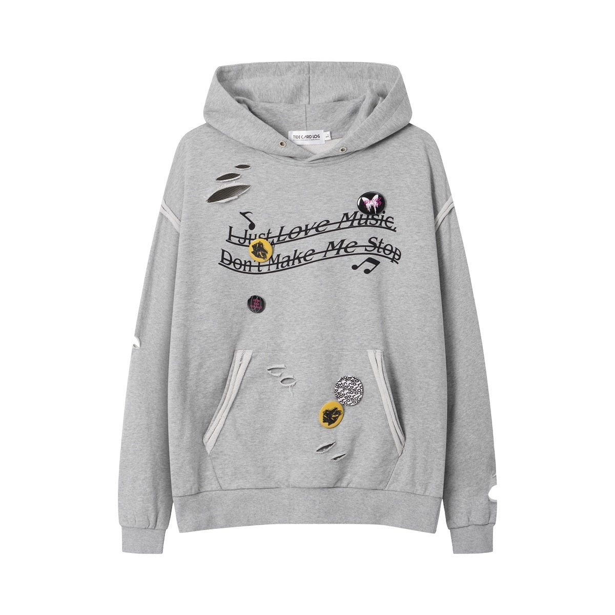 Unisex Casual Loose-Fit Hoodie with Raw-Edge Patch & Printed Badge