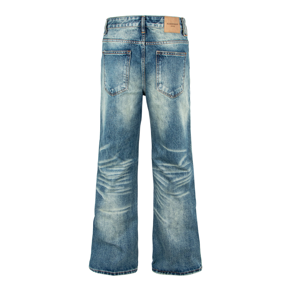 Vintage Distressed Straight-Leg Denim Jeans