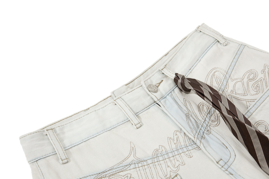 Unisex Embroidered Design with Tie Denim Jeans