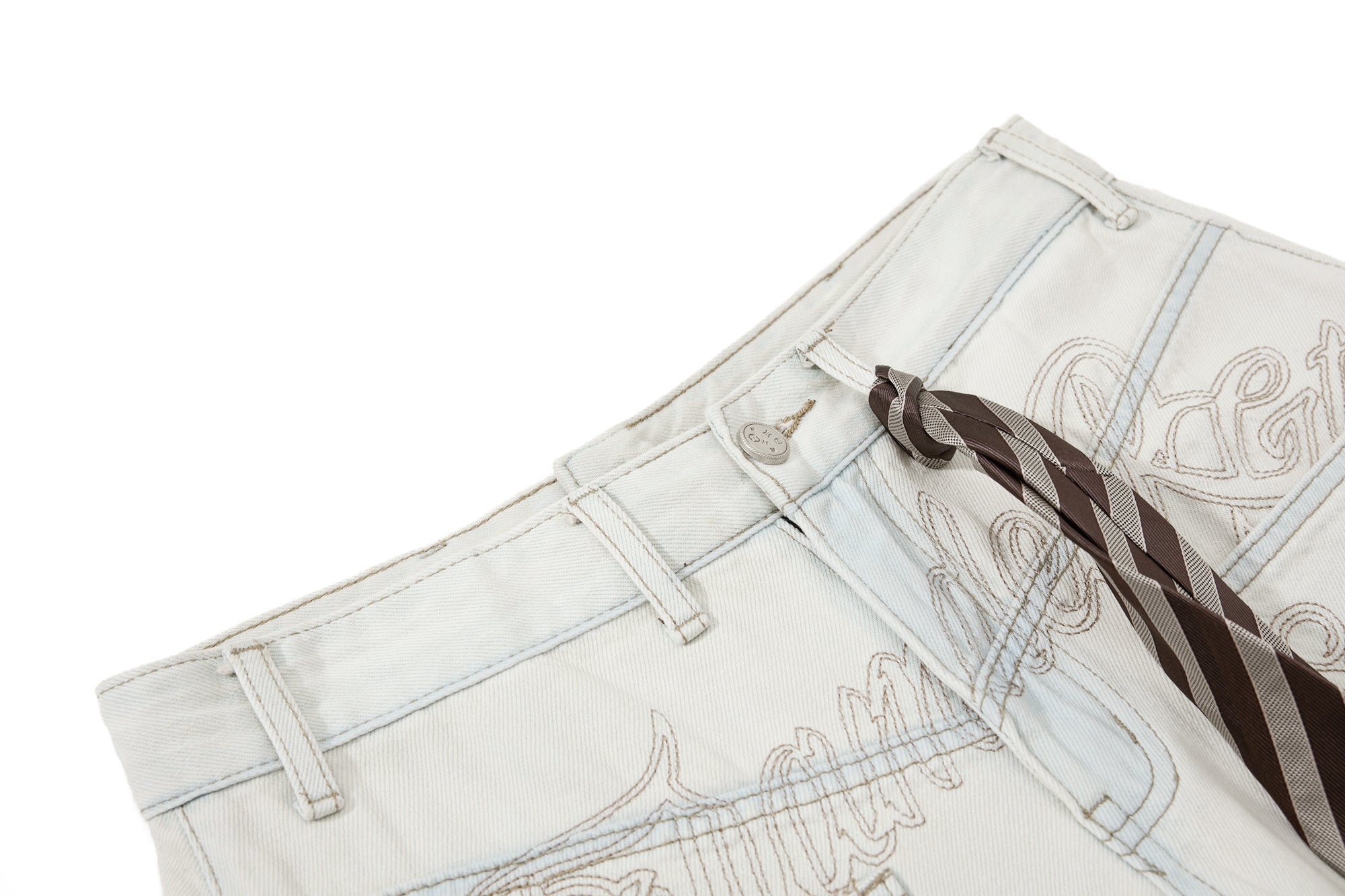 Unisex Embroidered Design with Tie Denim Jeans