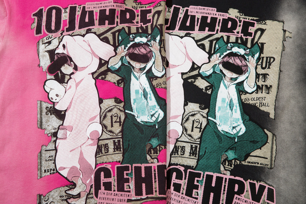 DONOTLOGO Bold Pink & Black Gradient Graphic Tee | Unisex Y2K Oversized Streetwear Top | Retro Anime Style Summer Shirt