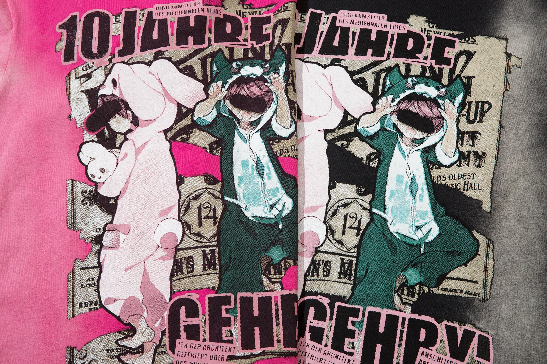 DONOTLOGO Bold Pink & Black Gradient Graphic Tee | Unisex Y2K Oversized Streetwear Top | Retro Anime Style Summer Shirt