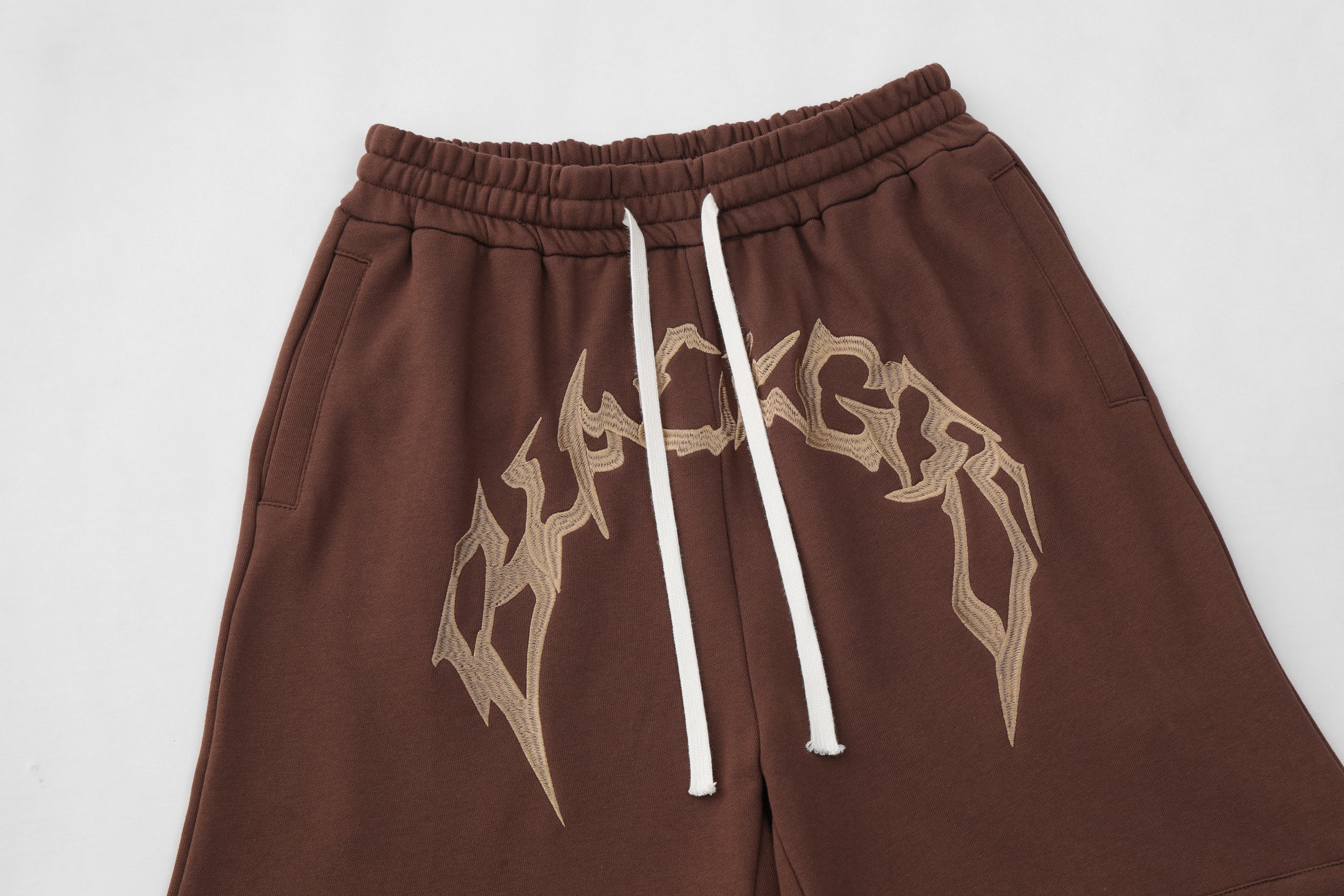 DONOTLOGO Oversized Gothic Embroidery Shorts | Unisex Baggy Sweatshorts | Retro Streetwear Drawstring Capris