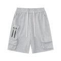 DONOTLOGO Oversized Grey Utility Shorts | Unisex Drawstring Cargo Capris | Streetwear Baggy Sweatshorts with Zipper Detail