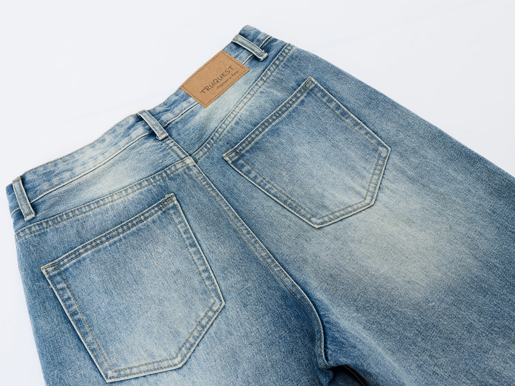 DONOTLOGO Oversized Light Wash Denim Jeans - Unisex Baggy Trousers with Distressed Whisker Effect - Edgy Streetwear Bottom with Wide Leg Silhouette & Raw Hem