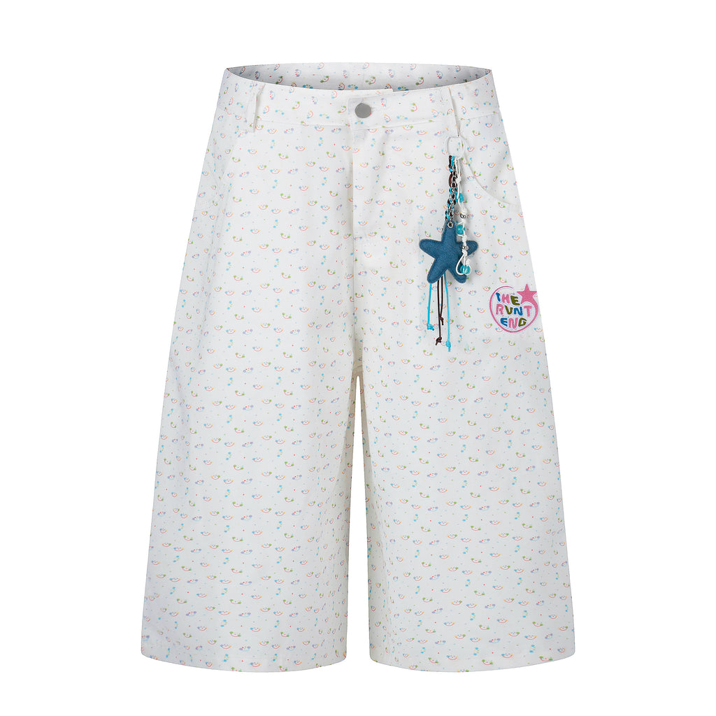 DONOTLOGO Whimsical Garden Collection | Unisex Relaxed Fit Cotton Cropped Pants | Playful Micro-Floral Print with Detachable Star Pendant Detail