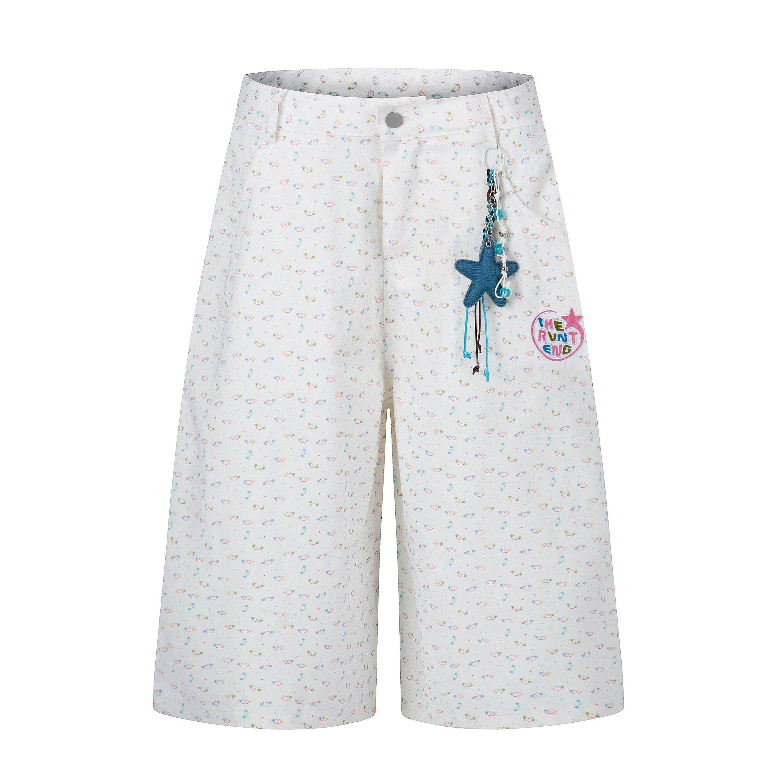 DONOTLOGO Whimsical Garden Collection | Unisex Relaxed Fit Cotton Cropped Pants | Playful Micro-Floral Print with Detachable Star Pendant Detail