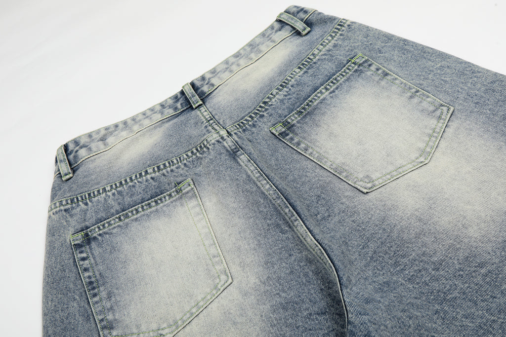 DONOTLOGO Glitter & Grit Collection | Unisex Relaxed Fit Denim Cropped Pants | Sparkling Rhinestone Detail with Vintage Wash Finish & High-Rise Waistband