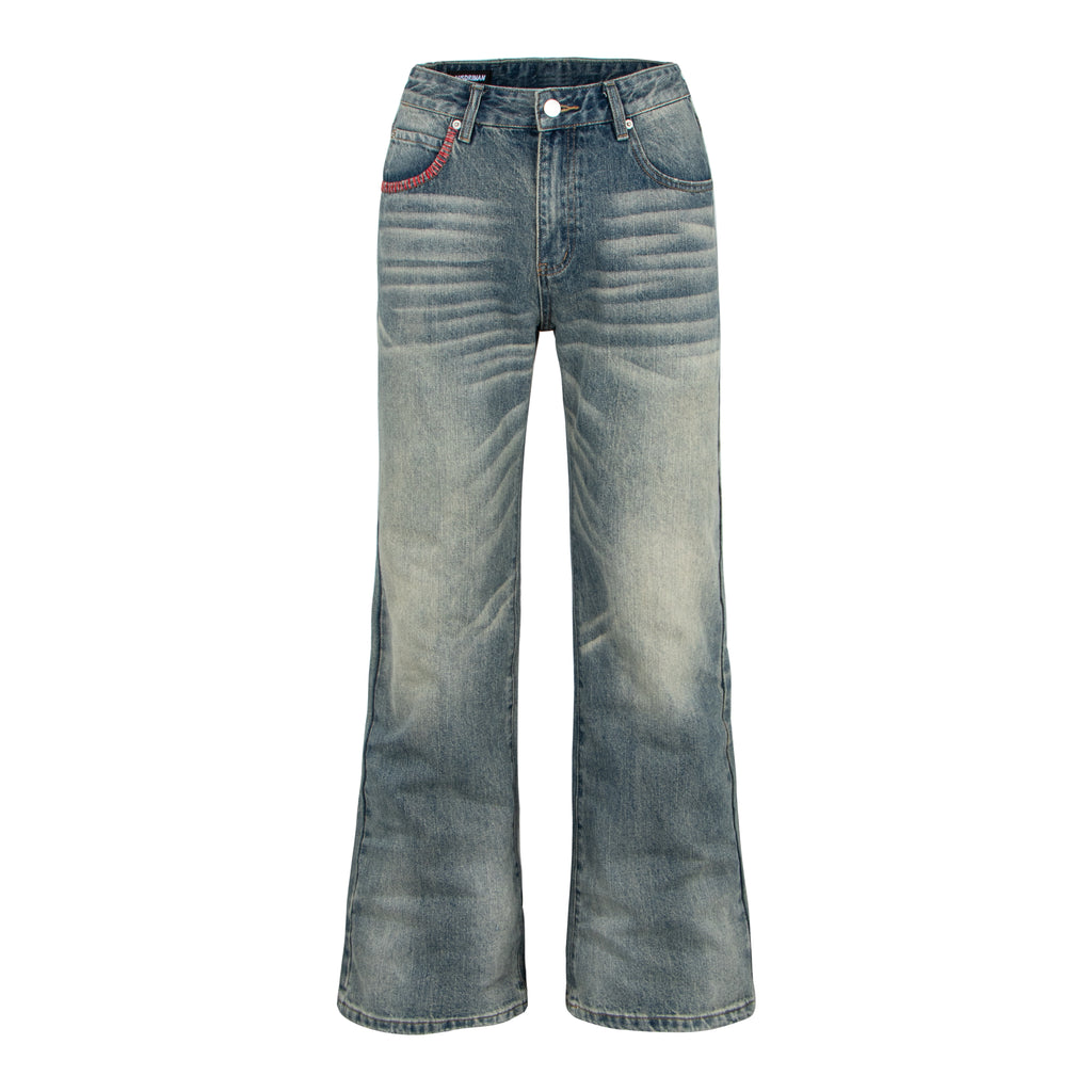 Washed Straight-Leg Micro-Flare Denim Jeans