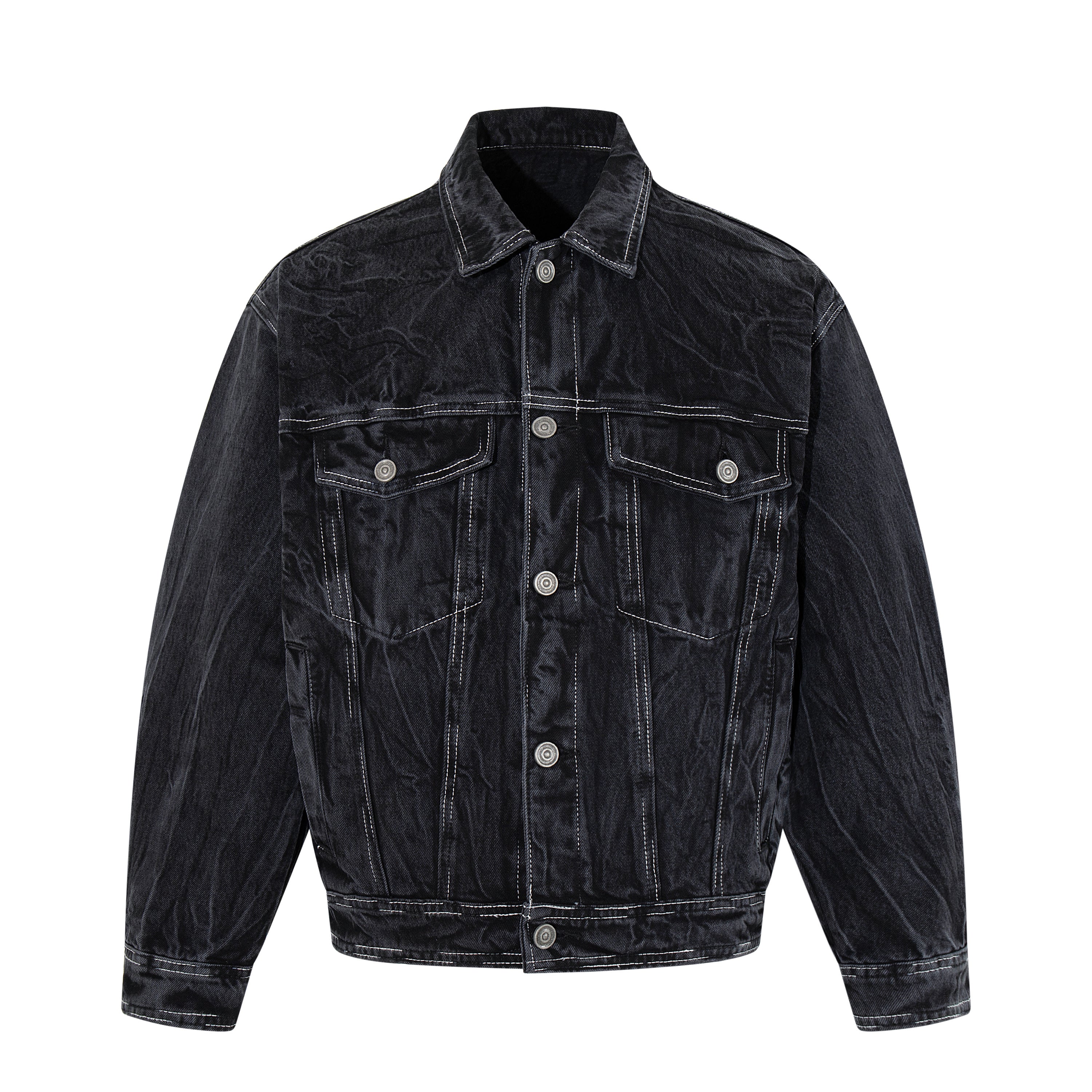 DONOTLOGO Deconstructed Black Denim Jacket - Raw Edge Acid Wash Oversized Jean Jacket - Unisex Grunge Aesthetic Vintage Streetwear