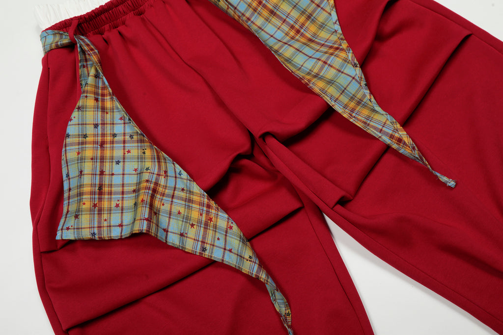 DONOTLOGO Urban Streetwear Collection | Unisex Relaxed Silhouette Sweatpants | Bold Plaid Scarf Motif & Soft Cotton Knit Fabric