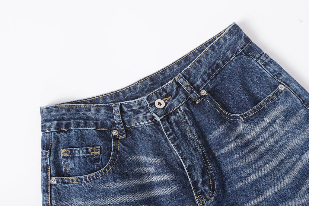 DONOTLOGO Retro Blue Baggy Denim Pants | Unisex Y2K Wide Leg Trousers with Natural Whiskering & Fade | High Street Relaxed Fit Bottoms