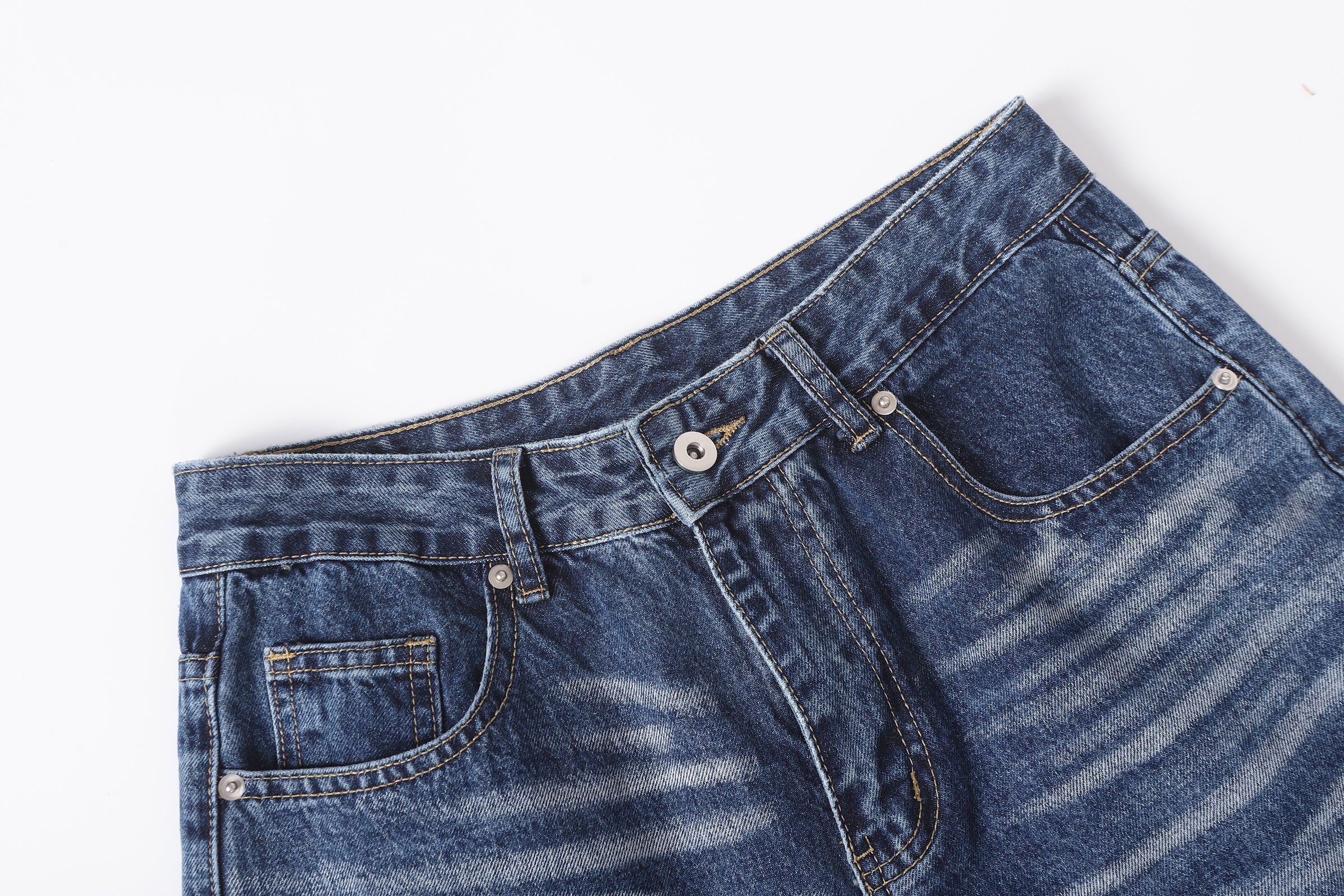 DONOTLOGO Retro Blue Baggy Denim Pants | Unisex Y2K Wide Leg Trousers with Natural Whiskering & Fade | High Street Relaxed Fit Bottoms