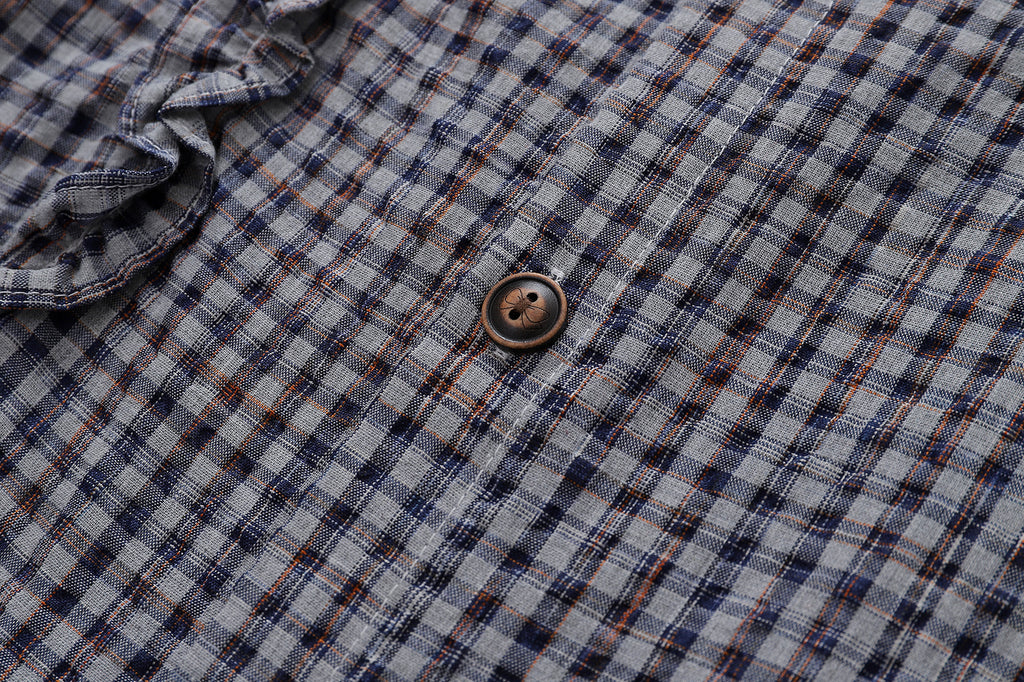 Unisex Loose Street Seersucker Plaid Ruffle Tee