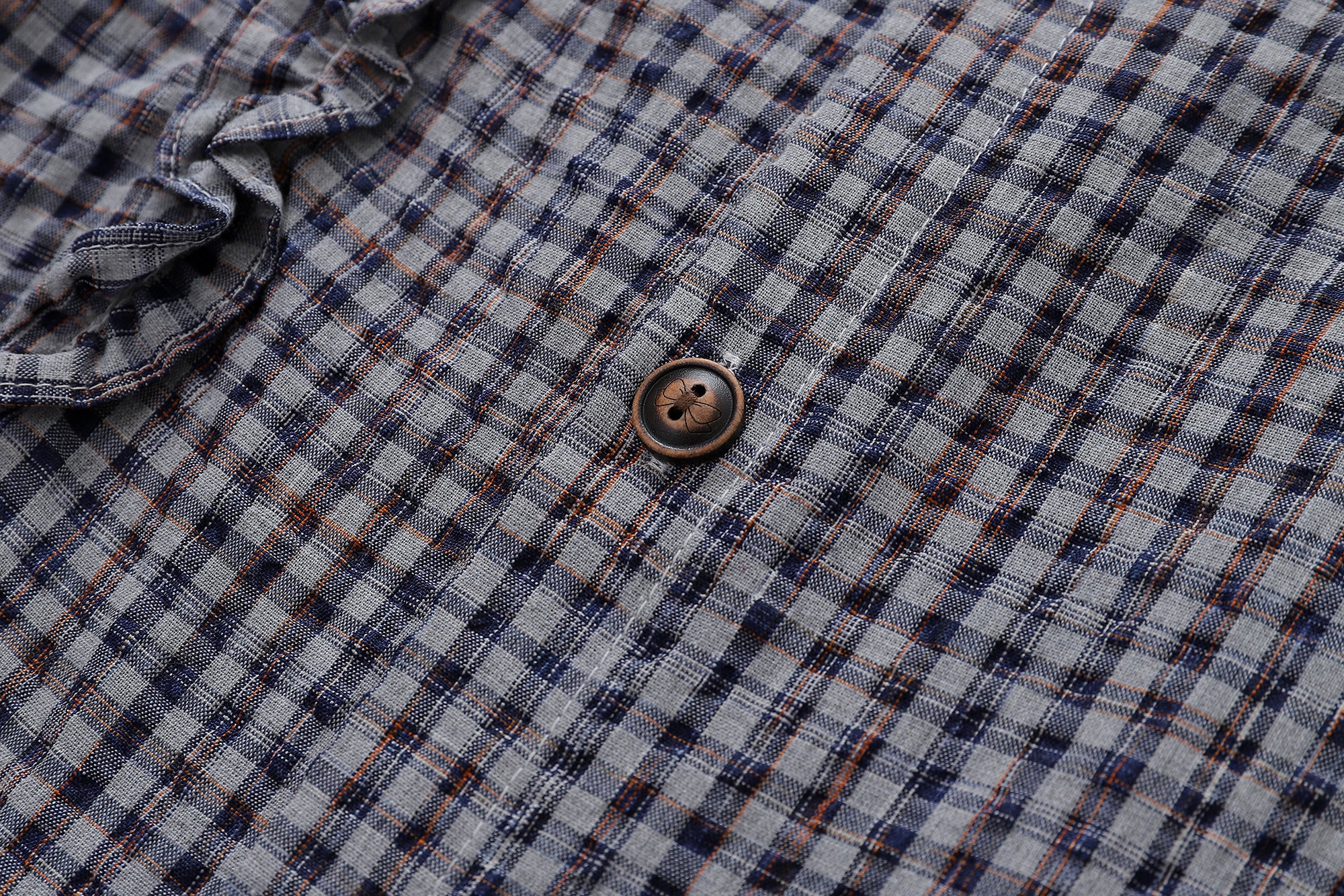 Unisex Loose Street Seersucker Plaid Ruffle Tee